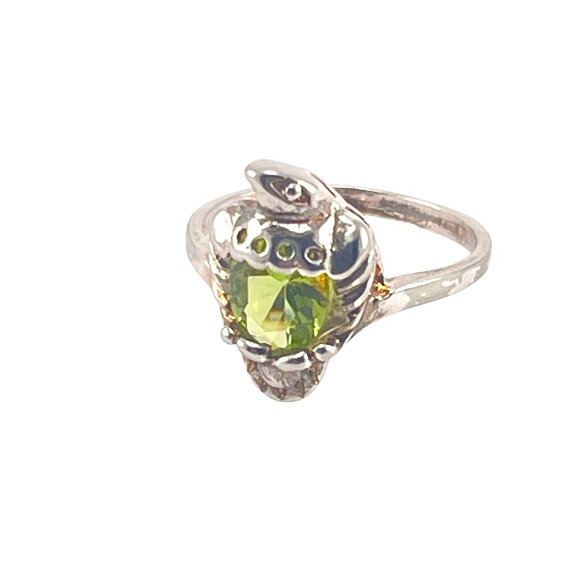 Vintage Sterling Silver Ring With Green Stone In Turtle Design Size 5.5 - Picture 7 of 9